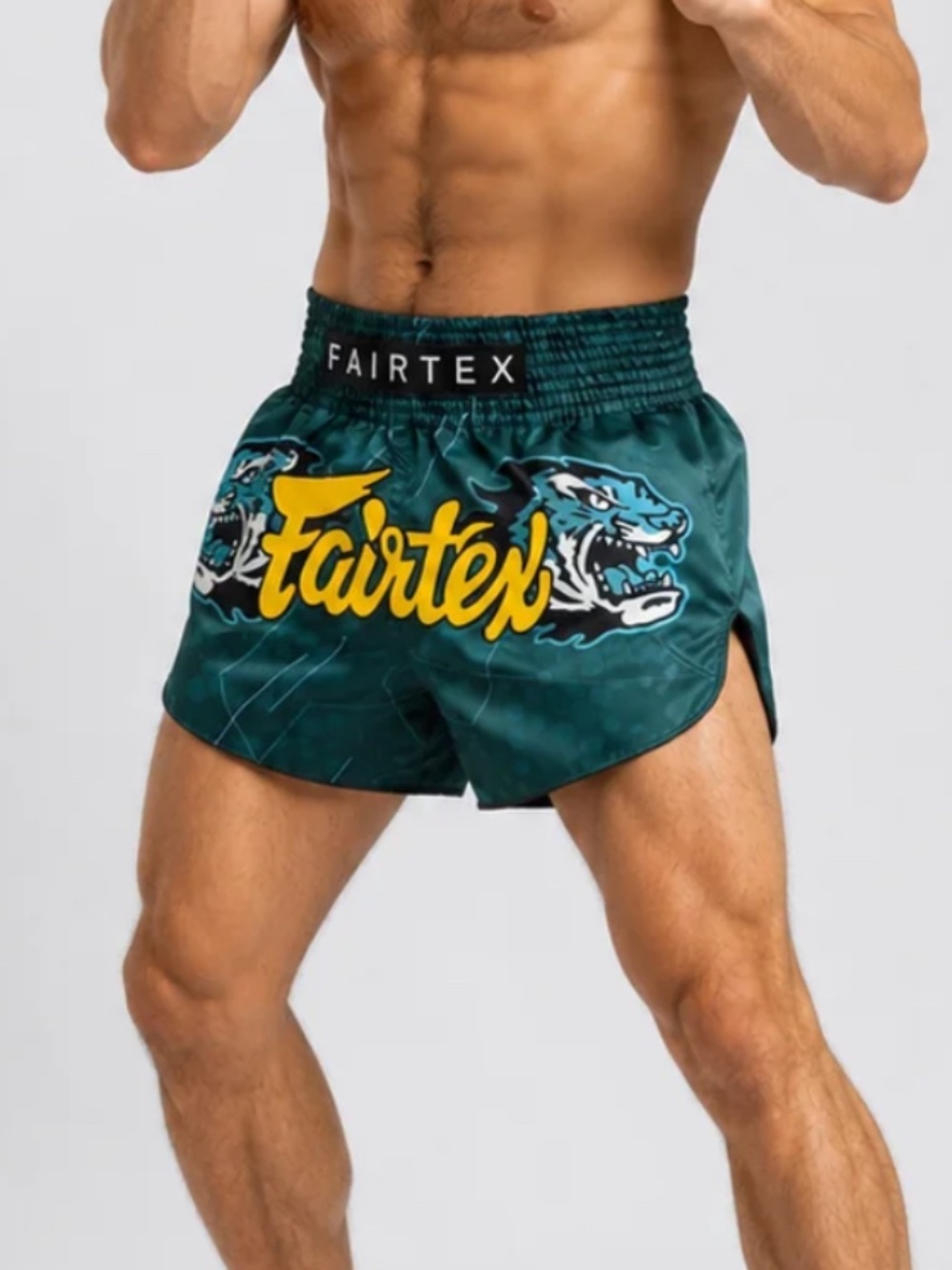 NWT FAIRTEX JUNGLE HUNTER SLIM CUT MUAY THAI BOXING SHORTS TEAL GREEN SIZE LARGE